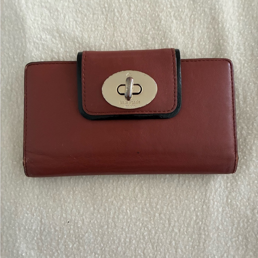 Kate Spade, Brown and Tan Leather with gold hardware Wallet.